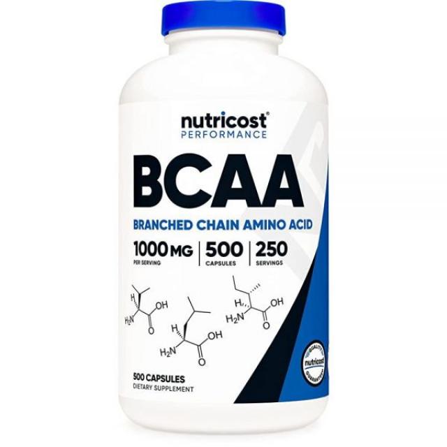 Nutricost BCAA 캡슐 2:1:1 500mg, 500캡슐, 250회 분량 - L-류신 L-이소류신 및 L-발린 250mg, 단일상품