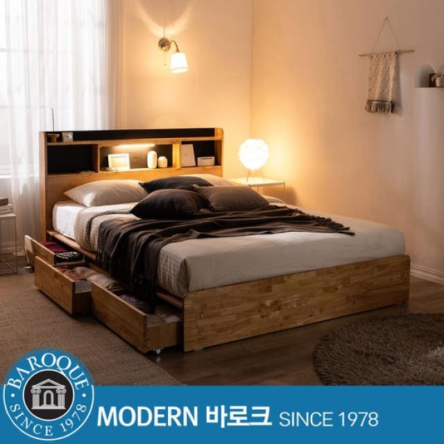 모던바로크 W 러버우드 평상형 LED 수납침대 퀸 킹 공용 / 프레임만 / 전국착불, 내추럴