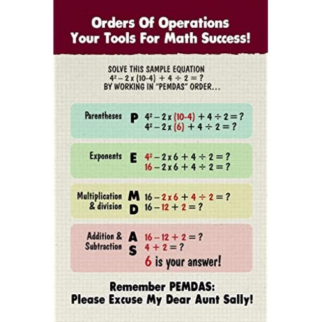 NMT 작업 순서 수학 수학 성공 PEMDAS 교 [Orders of Operations Math 13021- Poster 24x36 in.] - P025407W4TKZJ48, Orders of Operations Math 13021- Poster 24x36 in.