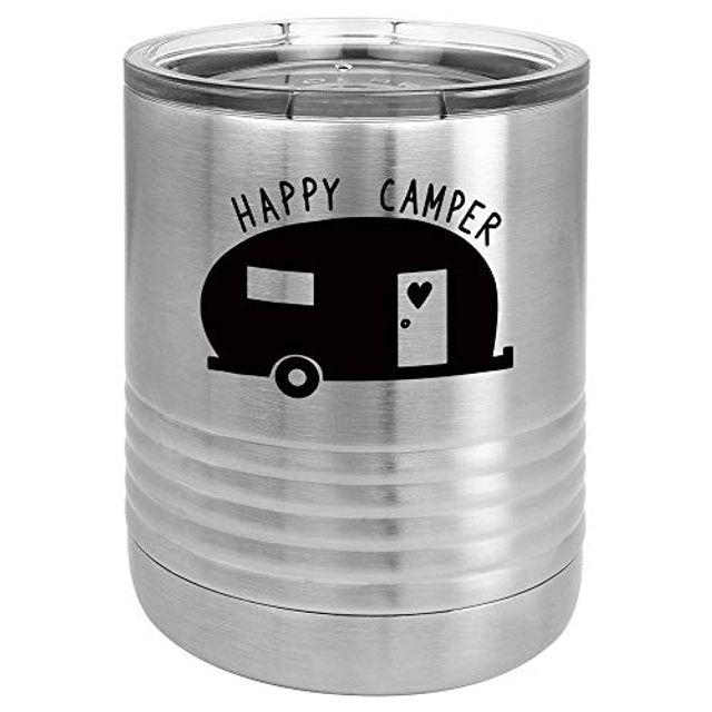 [꿈꾸는직구]W526E19 HAPPY CAMPER-4 뚜껑이있는 스테인리스 10 음료 텀블러 설인 로우 볼 스타일 스테인레스 스틸 여행용 머그잔 재미 따옴표 새겨진 커피 컵 OnlyGifts.com