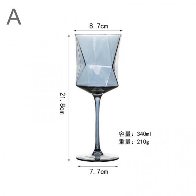 와인잔 한 쌍 북유럽 스타일 고블렛잔 와인글라스, A.담뱃재 기하학 모서리 와인잔 2개