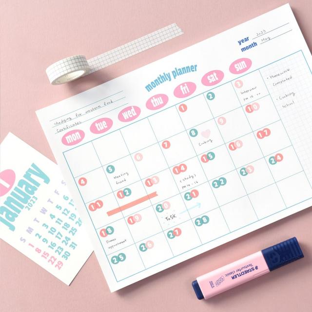 레트로팝 A4 플래너 (먼슬리 위클리), Monthly Planner - 03. Blue