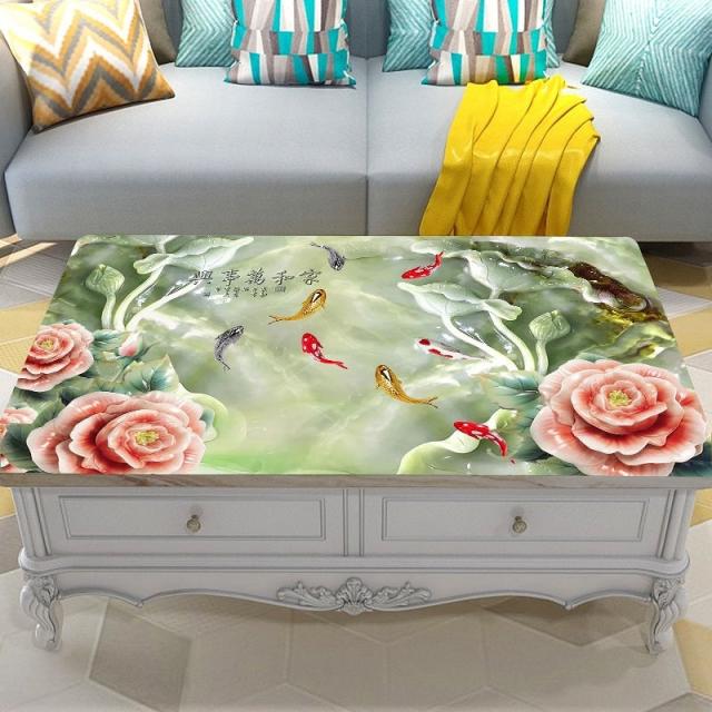 디자인식탁커버 디자인식탁보 3D 플라워 프린트 소프트 유리차 테이블패드 PVC 방수 기름방지 세탁 면제 직사각형, 90*160CM, L67 -동고동락했다