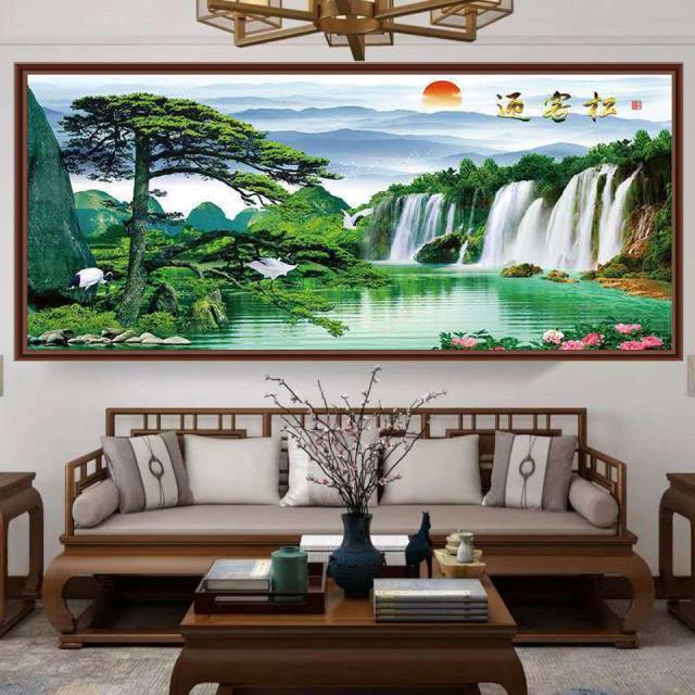 거실벽화 국화 산수화 밝은 해가 동쪽에서 떠오르다 풍수에좋은그림 사무실 서화 식당 마네키 뮤럴 3D 입체 스티커, AN 타입 :청 영객송 콤비네이션 타입