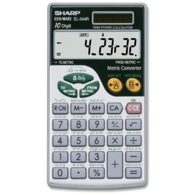 구두점이있는 샤프 Sharp EL344RB 10 자리 계산기 미터법 변환기 태양열 LCD 디스플레이 학생 및 전문, One Color