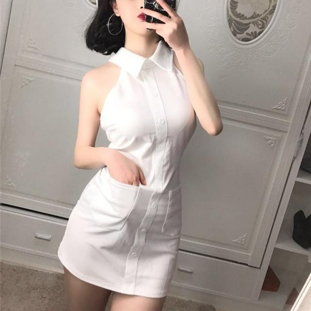 [나인] 플린 민소매 셔츠 미니원피스 섹시원피스 섹시룩 글램룩 여성원피스 여자원피스 파티원피스 파티룩 20대여성 30대여성 클럽복장 클럽룩