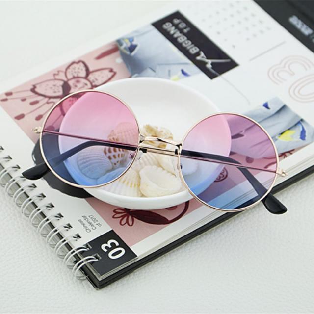 틴트선글라스 하라주쿠 바다 빨강노랑파랑녹색 컬러그라데이션 원형 금속테두리 남자 여자태양 안경 썬글라스