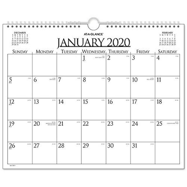 AT-A-GLANCE 2020 Monthly Wall Calendar 15” x 12” Medium Wirebound (997-1) AT-A-GLANCE 2020 월별 달력, nullSET