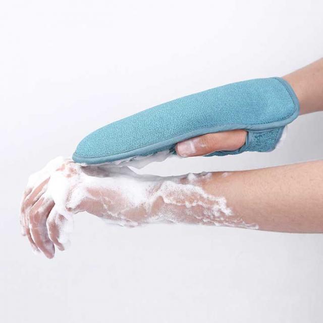 [우민스토어] 저자극 장갑형 샤워타올 때밀이 장갑, 1개, 샤워장갑 / 베이지