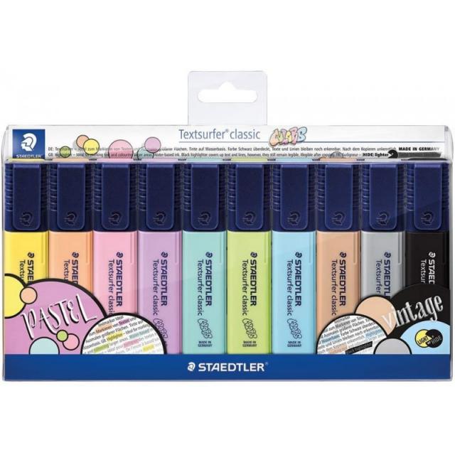 Staedtler Textsurfer 클래식 364 형광펜 독일 제 대형 잉크 탱크 장시간 마킹 성능 10 색 파스텔 And 빈티