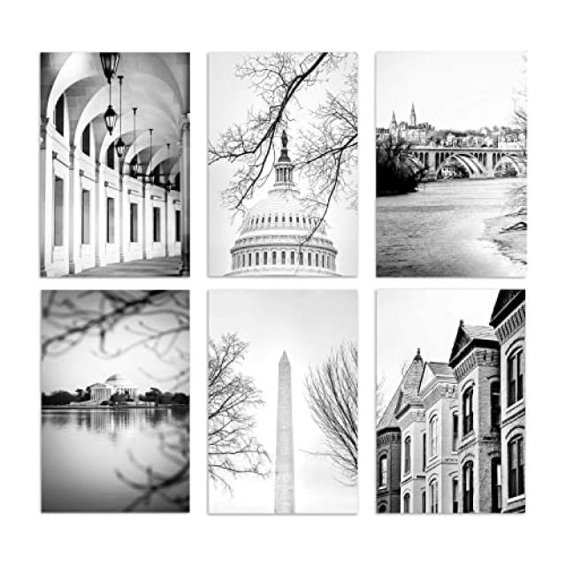 EOM 워싱턴 DC 아트 - 6 사진 프린트 세트 - 5x7 인치 - Unframed - Jefferson 기념탑 워싱턴 기념비 조지 타운 - E089408J5J7W9B4, 기본