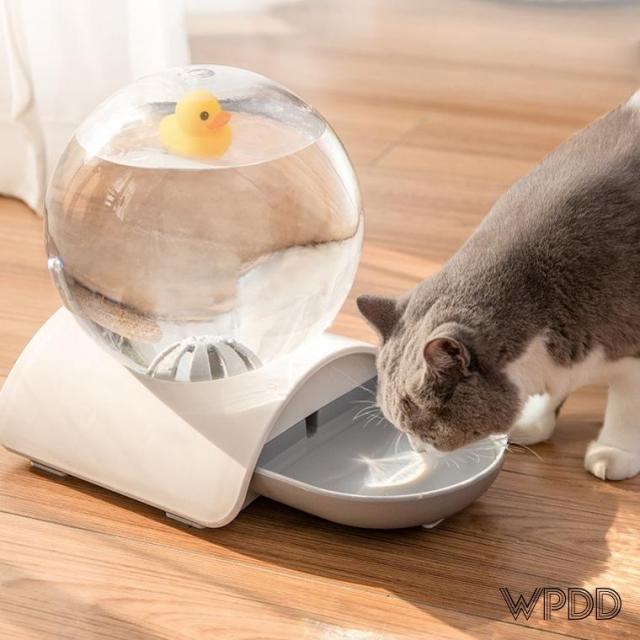 위풍댕댕 수정구슬 반자동 급수기 무전력 무소음 정수기 2.8L 고양이음수대 강아지물그릇, 구슬급수기 그레이