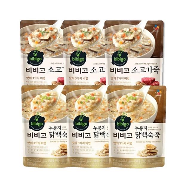 비비고 소고기죽 420g x 3p + 누룽지 닭백숙죽 420g x 3p 세트, 1세트