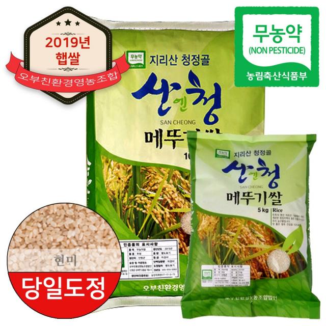 산엔청 2019년 햅쌀 산청 지리산 청정골 친환경쌀 무농약 메뚜기쌀 현미 5kg 당일도정, 단일상품