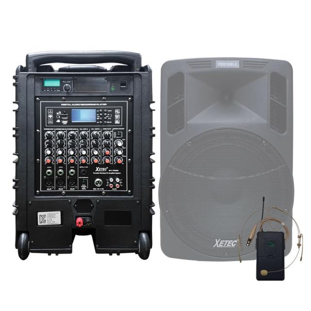 세텍코리아 EV-8510N 700W 충전식 이동식앰프스피커 6채널믹서내장 USB 블루투스지원 고출력앰프 나라장터등록제품 야외운동장출력사이즈앰프 행사용 공연용 강연용 버스킹용, 앰프+무선헤드마이크1개