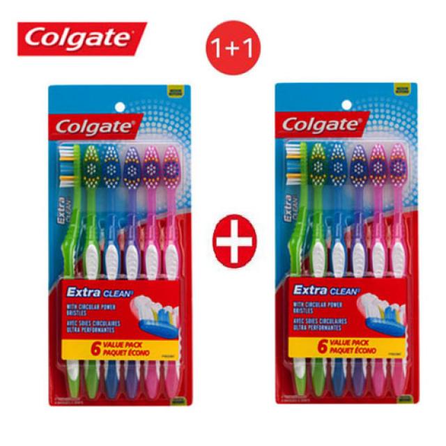 [콜게이트] [1+1] [Colgate] 미국 1위 브랜드_콜게이트 Extra Clean 칫솔 6개입(보통모) x 2세트, 1세트