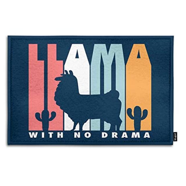 NMT Llama with No Drama 실내 야외 현관 매트 복고풍 느낌 활자체 라마 실루엣 [A454- 18
