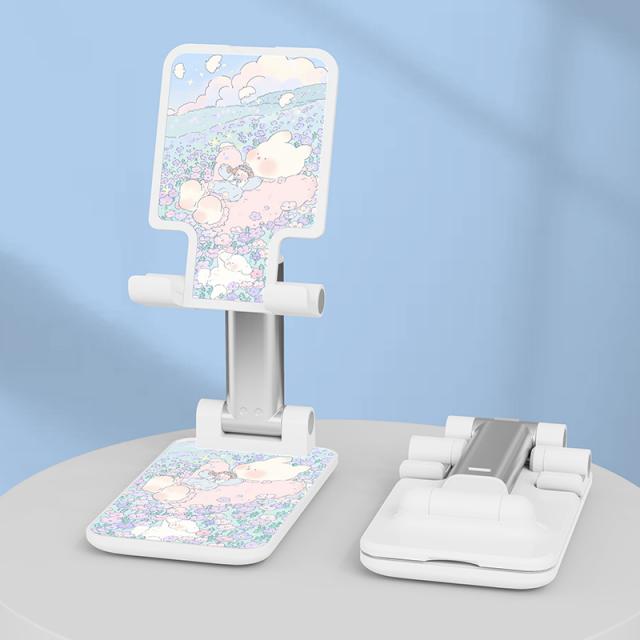 핸드폰거치대 여성 팬시 조절가능 접이식 휴대 IPAD 통용 신축 지지대 사무실 가정용 보 극 승강 금속 4652122685, 있음 도모함 화이트 -즐기다 빅 내추