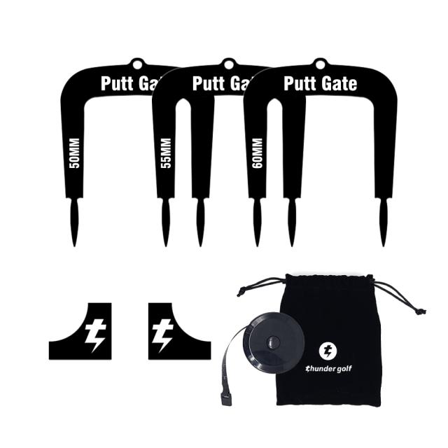 천둥골프 퍼팅게이트 실내외겸용 퍼팅연습기, 게이트3개+받침대1개+줄자1개+휴대용파우치, 블랙