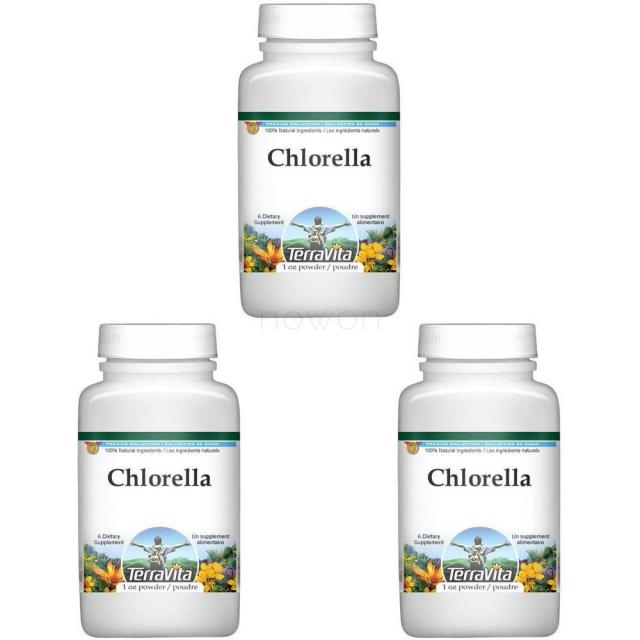 (3개묶음)테라비타 클로렐라 (녹조류) 분말 (1 온스) TerraVita Chlorella (Green Algae) Powder (1 oz Zin: 511952)