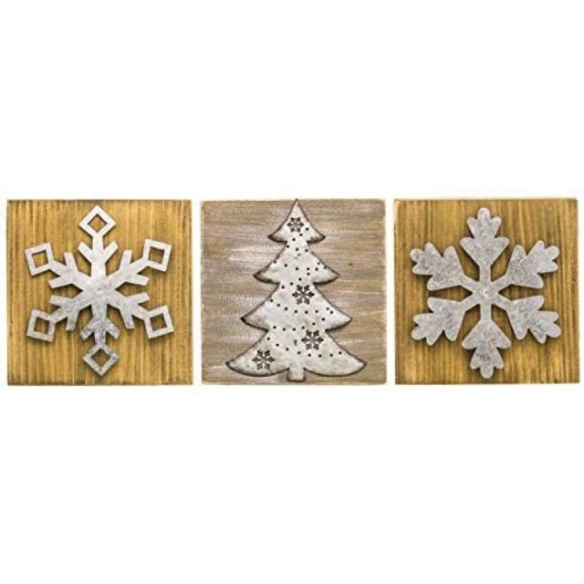 한나의 세공품 3 겨울 휴가 벽 장식 패 6 각 나무 눈송이 나무와 금속 표지판에 6 x 6