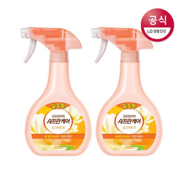 [신세계TV쇼핑]LG생활건강 샤프란케어 싱그러운향 섬유탈취제 용기 900ml x2개, 싱그러운향  900ml x2개, 1