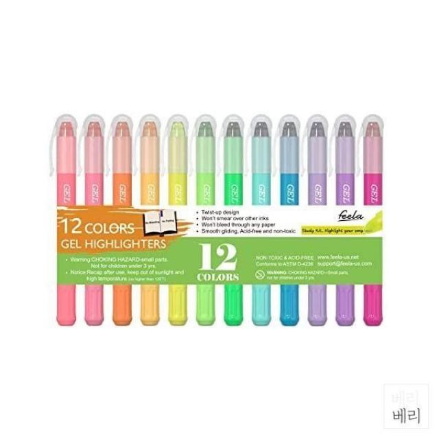미국 Feela 12 색 성경 젤 형광펜 마커 연구 키트 저널 학교 사무실 강조 표시에 적합