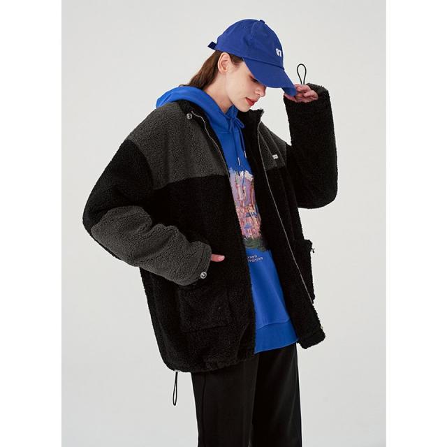 램스울 코트 알맞다 개성 블러킹 여성 BF 무드 트렌드 두꺼운 목화솜 와이드 루즈핏 스트릿 3325038797