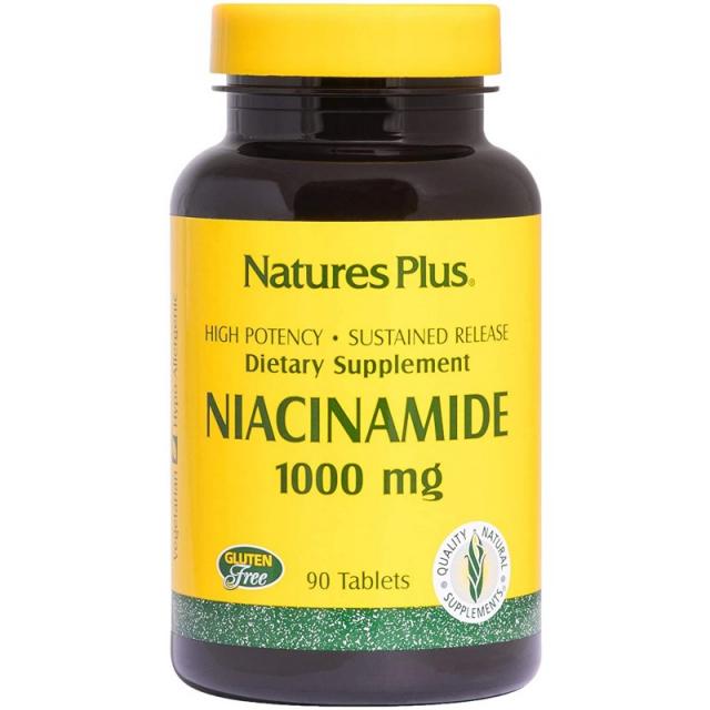 Natures Plus Niacinamide - 1000 mg 90 채식 정체 지속 방출 - 고혈당 비타민 B3 보충제 저혈압 촉진, 1, 단일상품