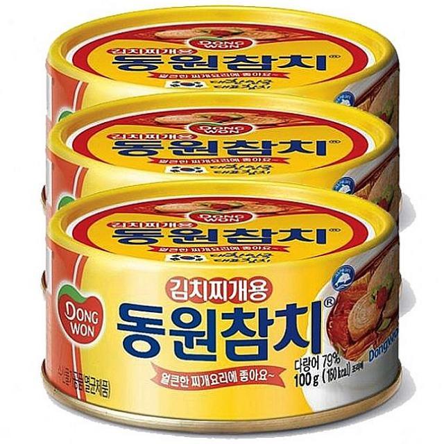 다다숲 동원 김치찌개용 참치 100g x 12개 신선한 원어 야채 안주거리 반찬 고추 가미참치통조림, 1