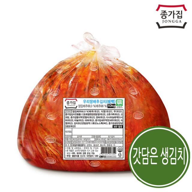 종가집 우리땅 배추김치 태백, 갓담은 생김치 (공장직발송) 10kg, 1개