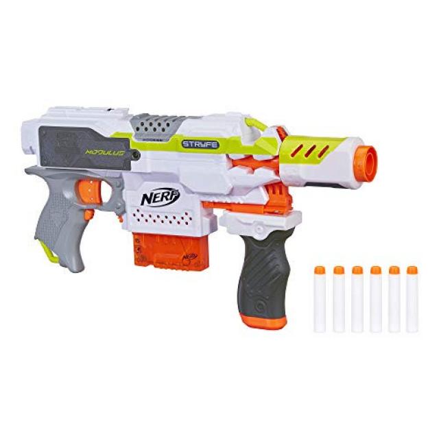 스펀지 장난감총 NERF Modulus Motorized Toy Blaster with Drop Grip Barrel Extension 6-Dart Clip 6 Official Darts for Kids Teens & Adults Amazon Exclusive, 본문참고