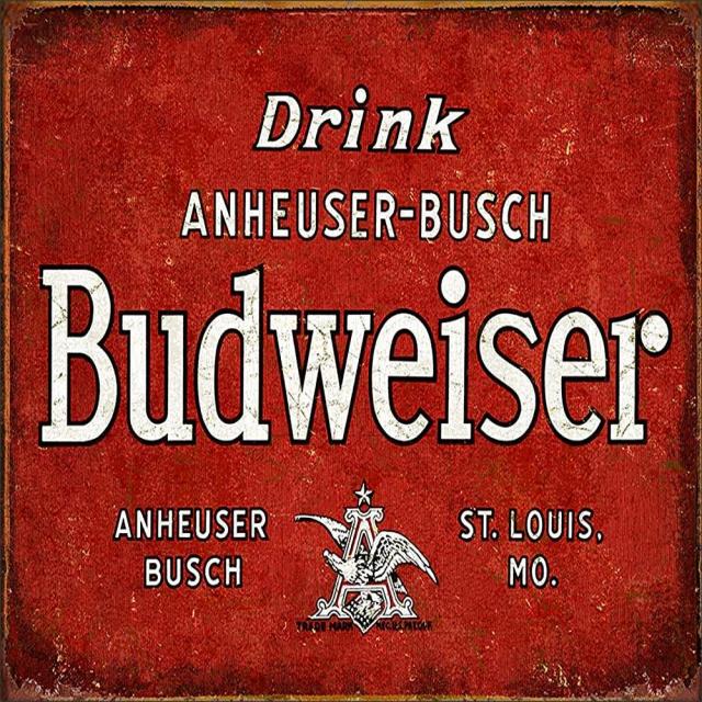 Desperate Enterprises Budweiser 역사적인 라벨 틴 사인 - 향수를 불러일으키는 빈티지 금속 벽 장식 - 미국 제조, Budweiser - Drink