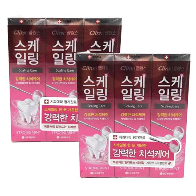 LG생활건강 클링스 스케일링케어 스트롱민트 치약 100g 6개입, 1세트