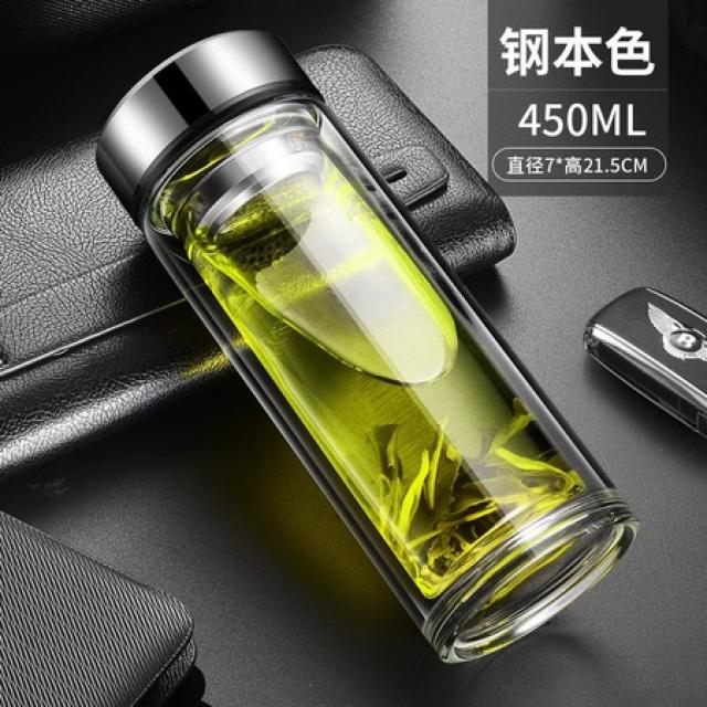 물컵 남자 유리잔 휴대용 레임덕 가정용 티 수분 분리 창의적 트렌드와 더블 딥 티컵, 01 450ml 강본색 이중단열유리, 01 450ml 강본색 이중단열유리, 01 450ml 강본색 이중단열유리