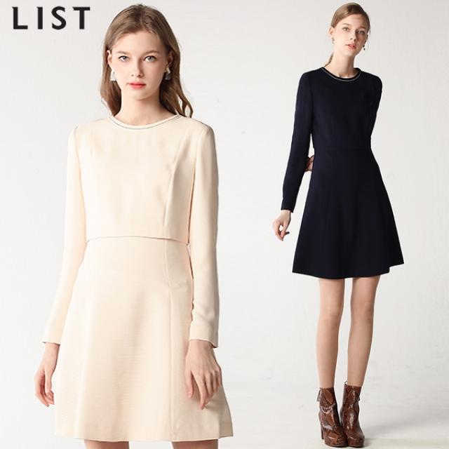 리스트 리스트(LIST) 웨딩 스티치 네크라인 플레어 원피스 (택가격:268000원)
