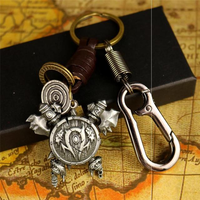 엠블럼 2차원 마수 세계 게임 주변 자동차 열쇠고리 걸이식 부락 연맹 휘장 소가죽 커플용품, T12-고은 오크 진피 밧줄+허리버클(선물포장)