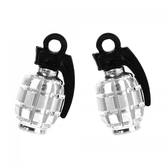 STK 2PCS 자전거 금속 수류탄 모양의 자전거 자전거 타이어 밸브 먼지 캡 커버 - 실버