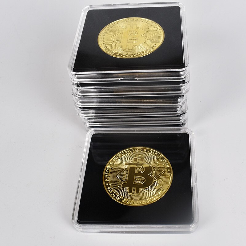 아크릴 스퀘어 케이스와 40mm 골드 bitcoin 동전 litecoin eth xrp cryptocurrency 금속 동전, gold ethereum