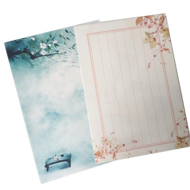 편지지 차이나스타일 편지봉투 세트포장 전통 엔틱 연서 화이트연꽃, T41-벽옥색 일엽편주 편지지 32장