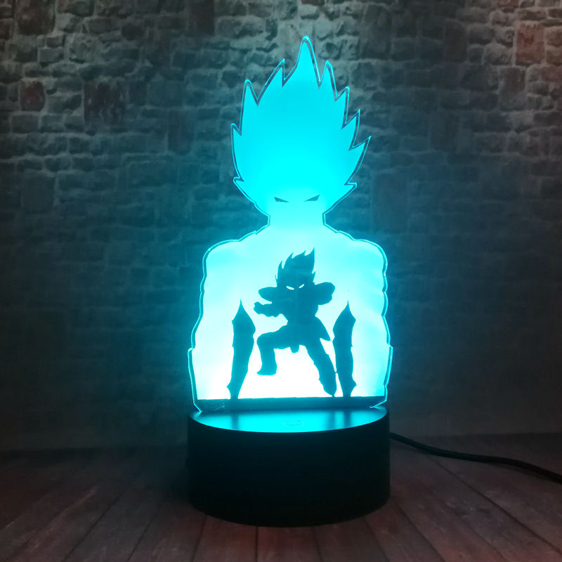 멋진 3d 환상 led 나이트 라이트 7 다채로운 변경 플래시 데스크 라이트 figma 드래곤 볼 z 슈퍼 saiyan 애니메이션 그림 라이트 업 완구, Remoter and Touch