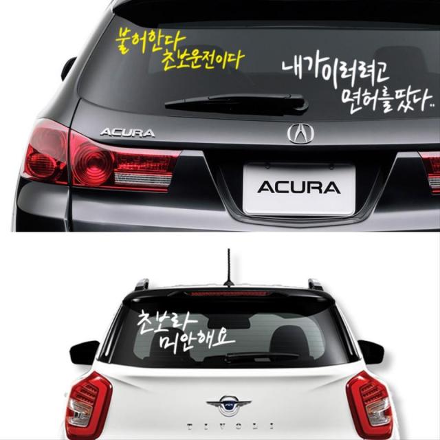 캘리그라피 초보운전 스티커 14종 테슬라 튀는 소중한, 하늘, 차를..괜히샀어..