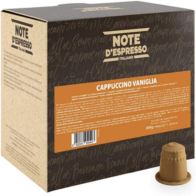 Espresso Note-인스턴트 바닐라 카푸치노 캡슐 100 개 팩 100 x 6.5g Nespresso * 캡슐 머신과 독점적으로, 단일상품