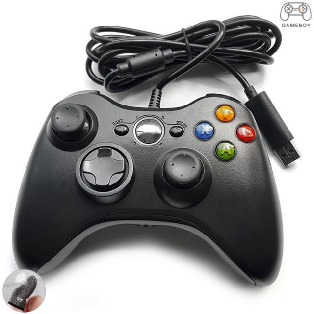 겜보이 XBOX 360 유선 컨트롤러 엑스박스패드 PC 게임패드 조이패드 + 게이밍 손가락장갑, 블랙