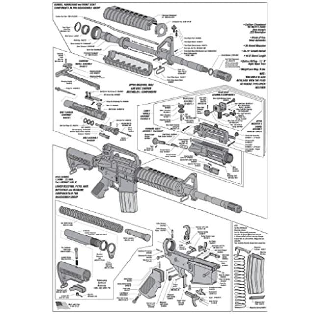 AR-15 다이어그램 개략적 인 광택 포스터 사진 사진 부품 총 소총 무기 군대 (40