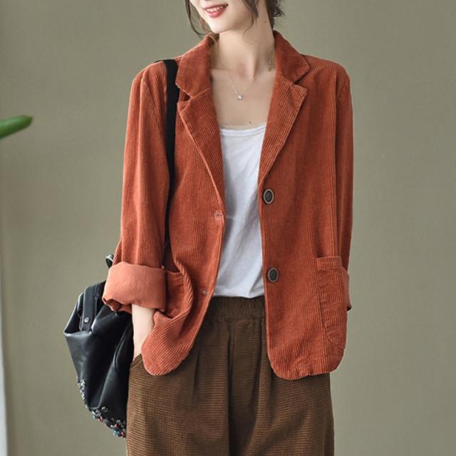 정원 이쁜옷 가을 복고등 코르덴 정장 넥코트 와이드 루즈핏 긴소매 가디건 여성 외매치