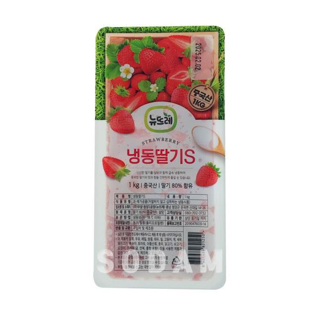 [뉴뜨레] 중국산 냉동딸기S 1kg 가당딸기 딸기청 드라이아이스포장, 1kg, 6팩