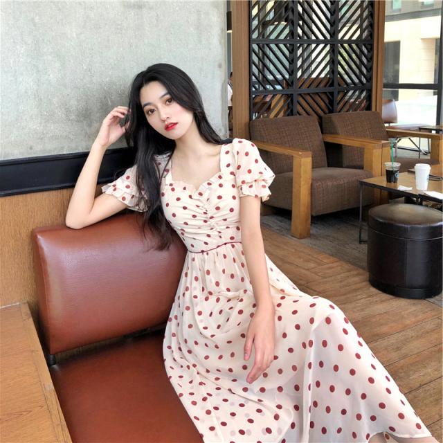 프렌치 빈티지 염세 상 계 지훈 도라지 초선녀 모리계 감미로운 조거 도트 원피스 자하