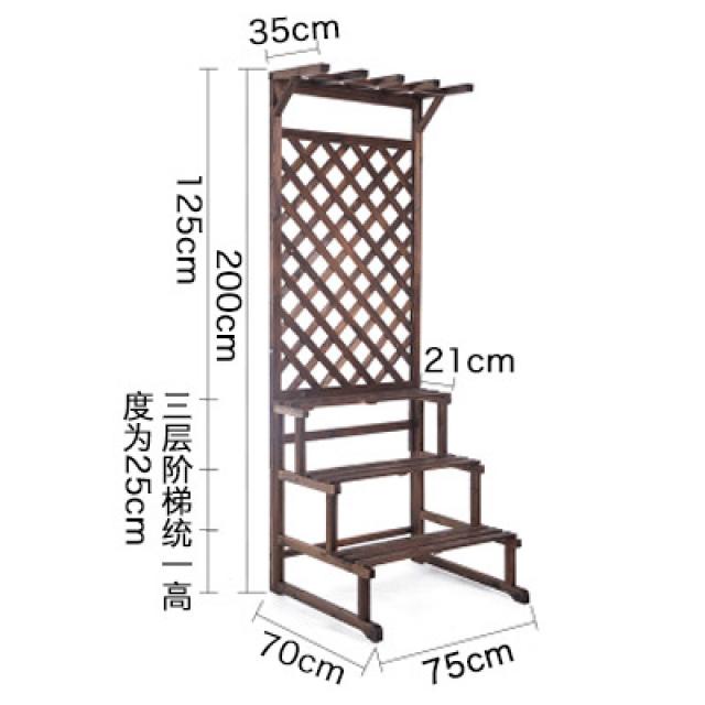 모듈선반키트 베란다 화분대 스탠드식 다층 방부목재 수납대 실내 거실 가정용 격자체크 접난 화분받침대, C01-대, T09-싱글망 카보나이징 3층 200*75