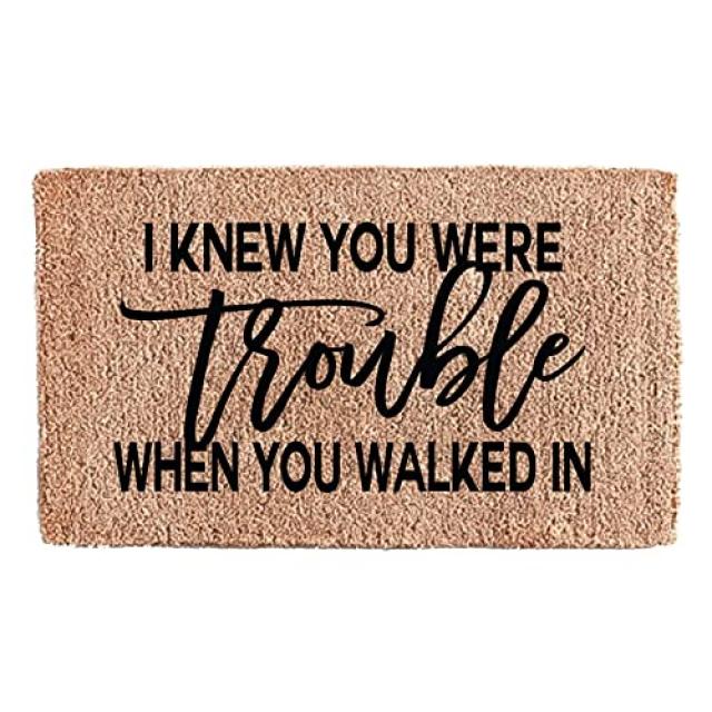 Flocked Coir Doormat - 재미있는 (당신이 걸을 때 당신이 곤경에 빠졌다는 것을 (I Knew You Were Trouble When You Walked in), 본상품